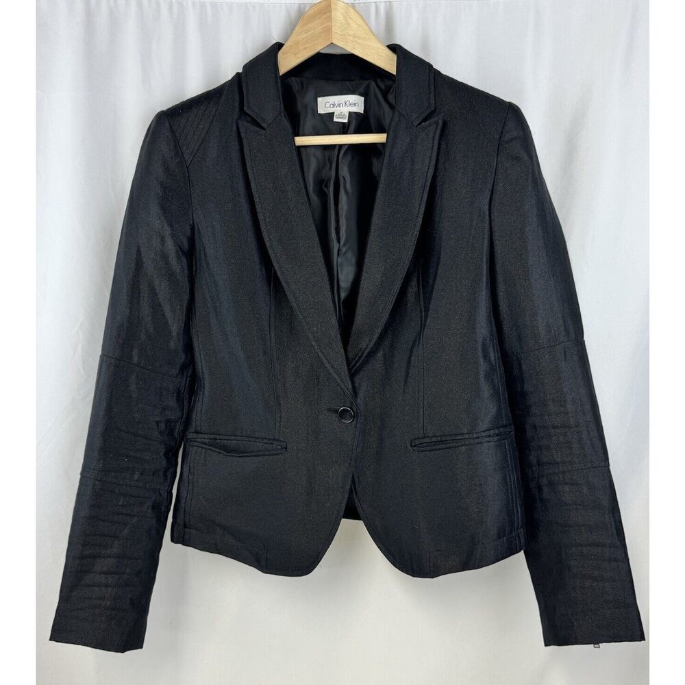 Calvin Klein Blazer Women's Size 6 Black Metalic One Button
